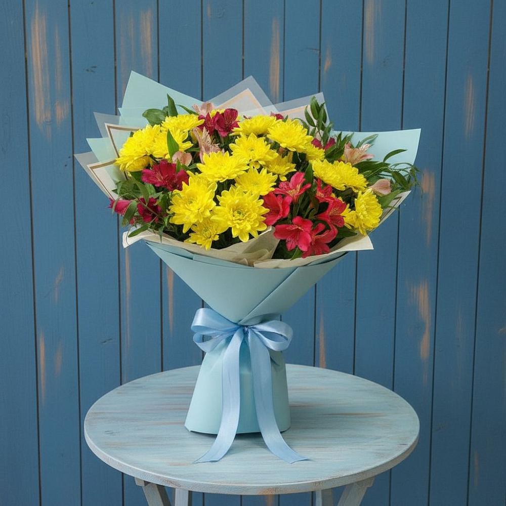 Букет цветов из: Альстромерии и Хризантемы в Быково Волгоградской области