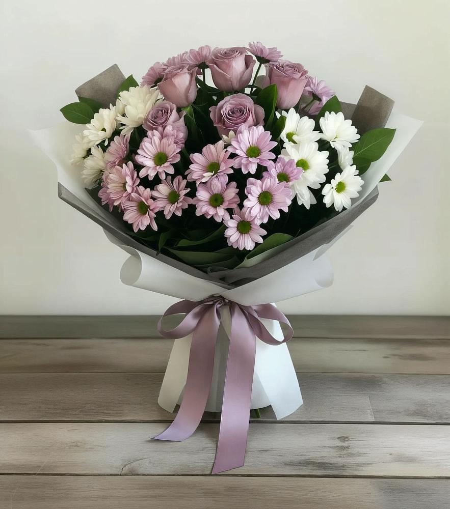 Букет цветов из: Хризантемы и Розы в Быково Волгоградской области