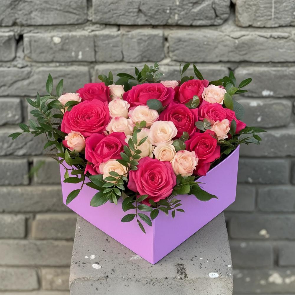 Цветочная композиция из Розы в коробке в Быково Волгоградской области