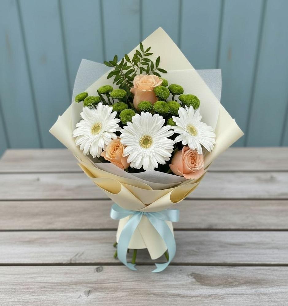 Букет цветов из: Герберы, Розы и Хризантемы в Быково Волгоградской области