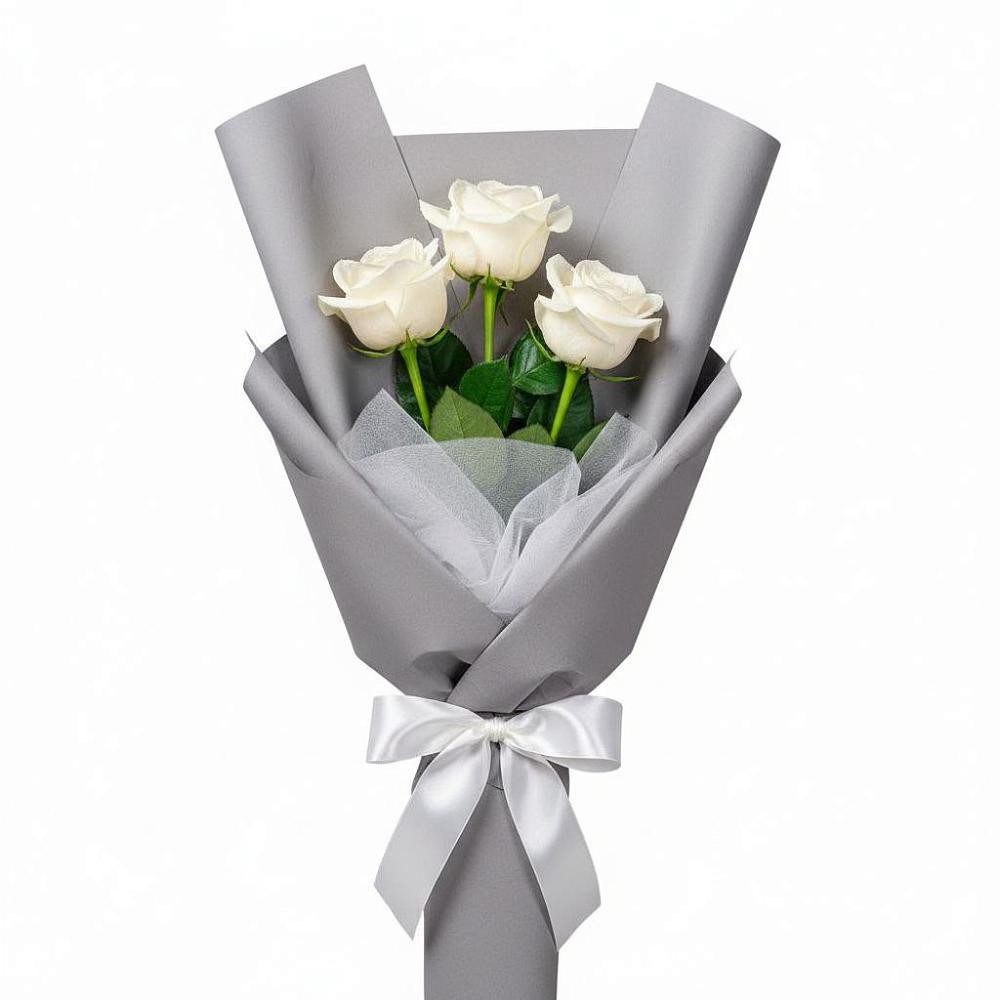Букет 3 белые розы в Быково Волгоградской области