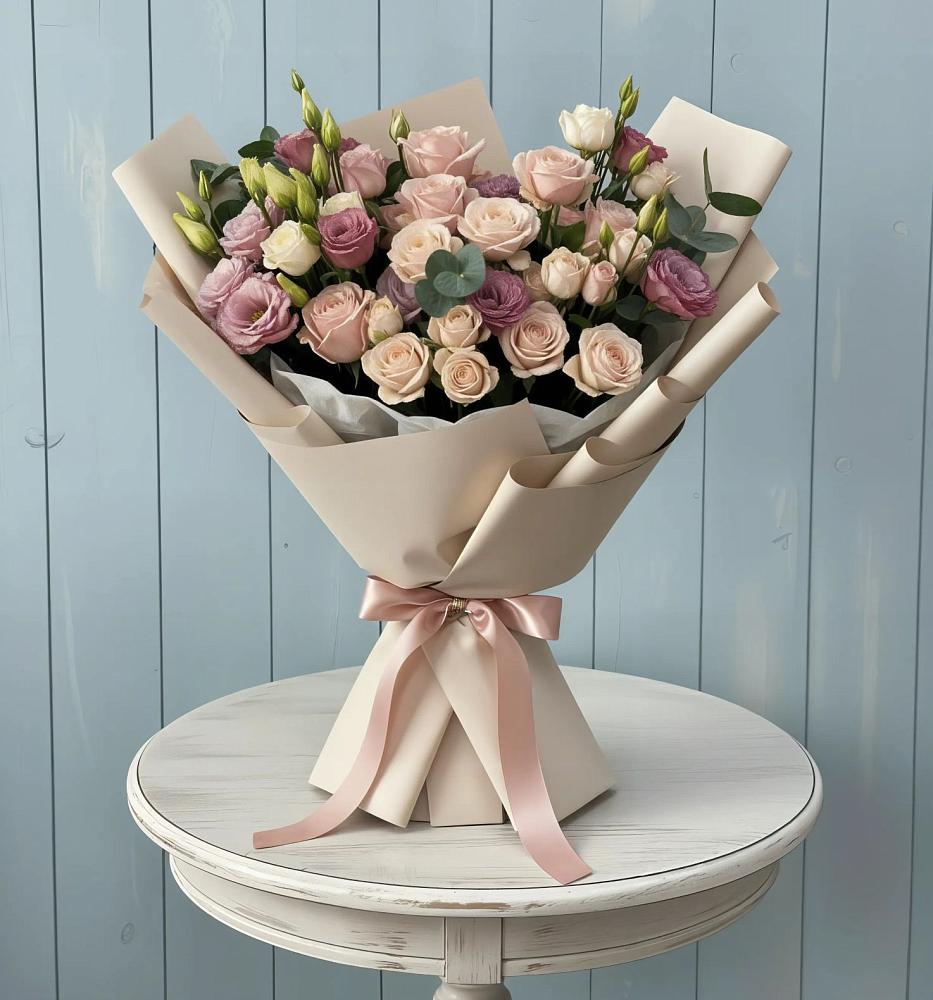 Букет цветов из: Розы и Лизиантусы в Быково Волгоградской области