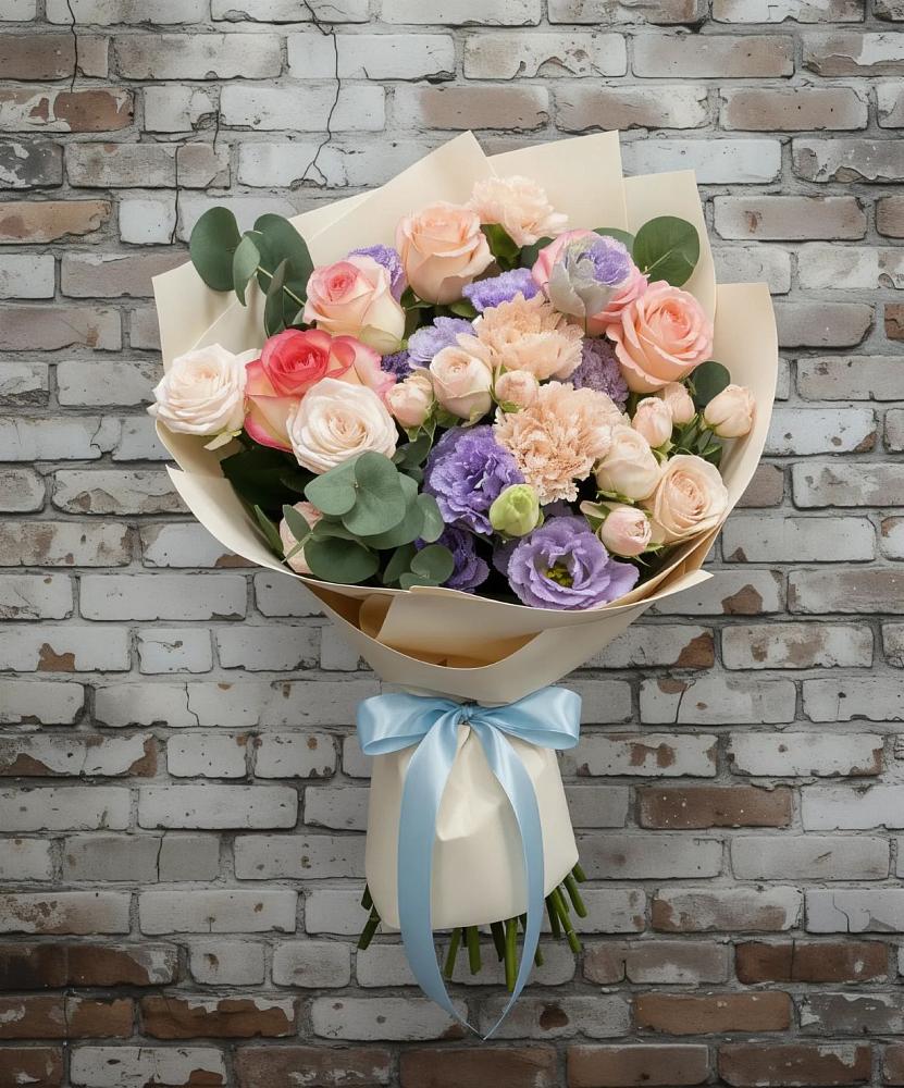 Букет цветов из: Розы, Лизиантусы и Гвоздики в Быково Волгоградской области